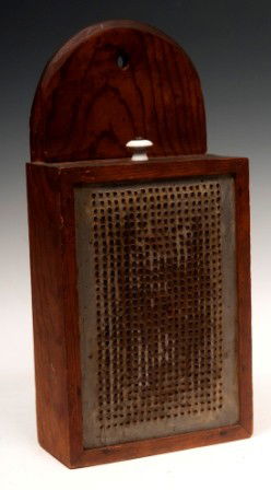 20th C Hanging Grater: 20th C hanging grater with a wooden body and tin cutter