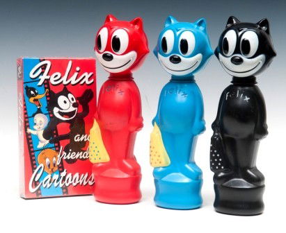Felix the cat Soakies: Three soakies in blue, red and black Felix the Cat 10"h and one VHS cartoon movie