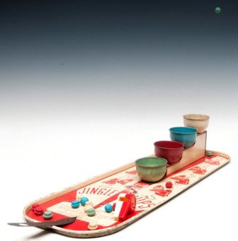 Jungle Cups Game: Jungle Cups tin game with game discs, nice multi color paint, Wolverine Supply Co. 18"l