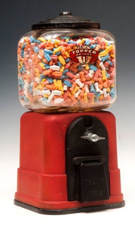 Topper De Luxe 1 Cent Vending Machine: Topper bulk vending machine by Victor Vending Corp. 1950, 15 1/2"h x 7"`