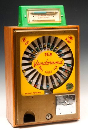 Vendorama Pen Dispensing Machine: 25 Cent countertop Vendorama Pen dispensing machine with keys, 21"h x 12"w x 8"d