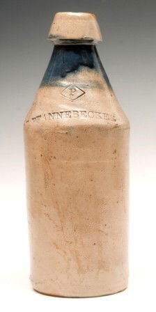 P. Pfannebecker Stoneware: P. Pfannebecker stoneware bottle 10-3/4" with cobalt blue decoration