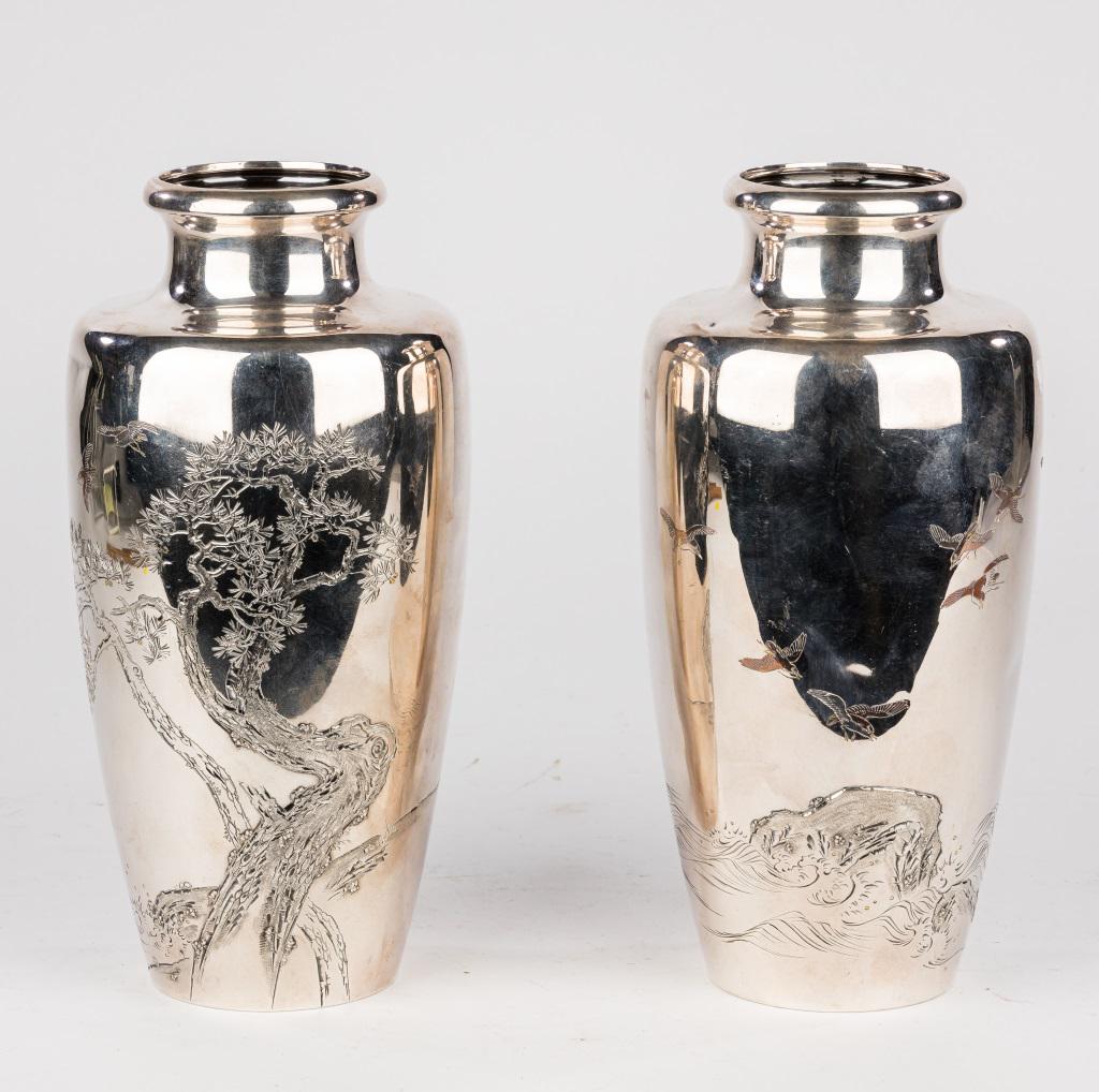 Antique Japanese Silver Vases (Pair, Signed) (1 of 13)