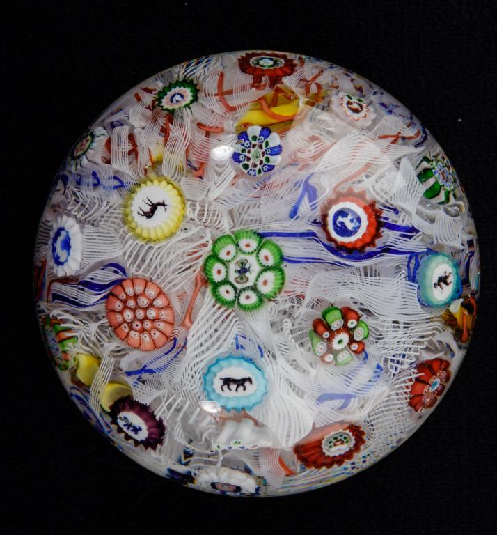 Antique 1848 St. Louis Paperweight: Approx 3.5" dia. Saint-Louis (The Compagnie des Cristalleries de Saint Louis) founded in 1767 in Lorraine, France starting paperweights mid-1800s in a variety of patterns with millefiori mushrooms, co