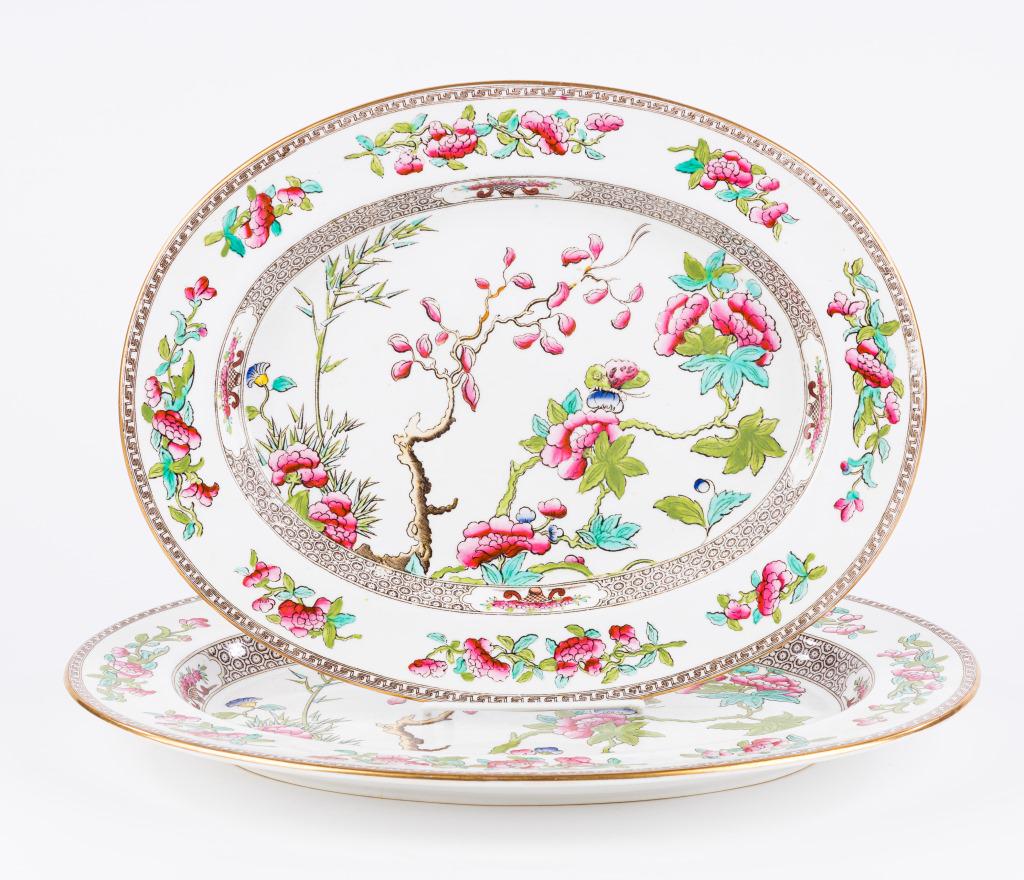 Spode Copeland's China England Platters: Two Copeland Spode platters. One smaller than the other. Largest measures approx 14" x 12".