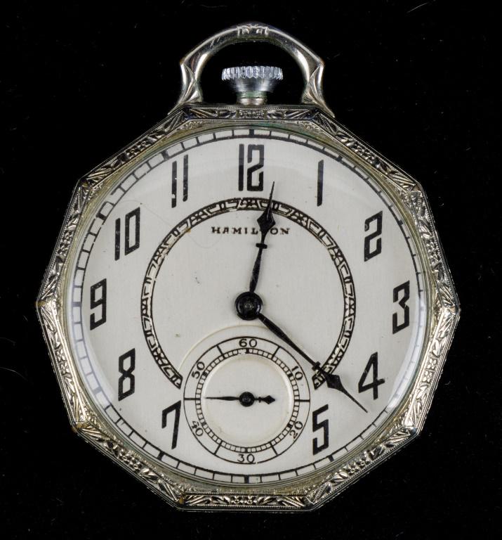 Antique Hamilton 912 Pocketwatch: Circa 1930's Hamilton 912 movement 17J white GF case pocketwatch in working order.