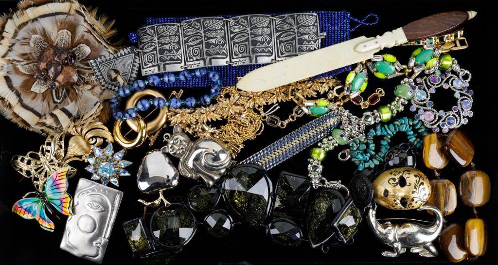 Vintage Jewelry Collection: Sampling incudes Monet floral brooch, Pandora style and other bracelets, and more.