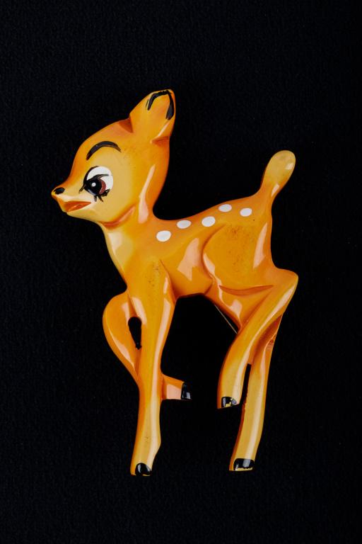 Rare Bakelite Bambi Pin: If you don't have something nice to say, don't say anything at all. If you do, here is Bambi to help you. Measures 3.5"H great colors, ready to skate around on the ice pond.