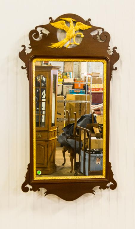 Antique Style Gilded Phoenix Mirror: Phoenix bird mirror is approx. 43" H x 23" W