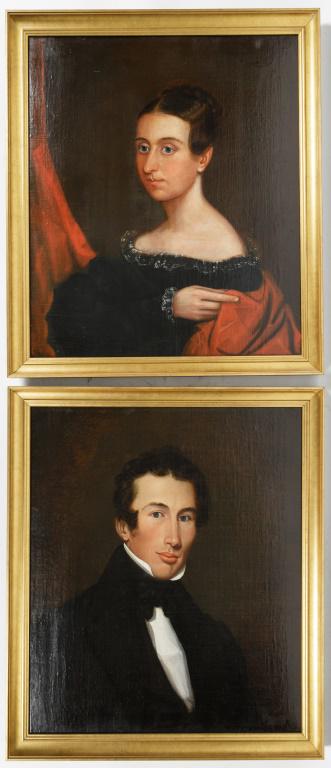 Pair of Mid 19th C Portraits, Sea Captain & Wife (1 of 4)