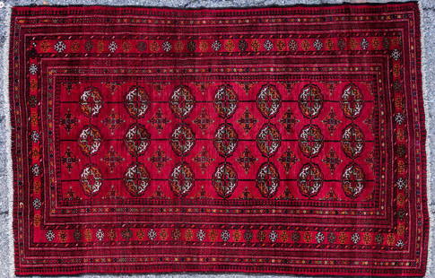 Semi Antique Persian Runner: Approx 6' 9" x 54" W with red, orange and white medallions in a 3 across by 7 down pattern. Deep border and approx 1" fringe. Old label on reverse reads Made in Iran #352. These rugs are from estates