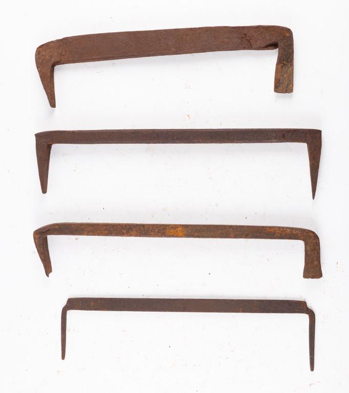 Antique Stationary Log Dogs (4): 4 stationary log dogs. Largest measures approx 19" L. Unsigned.