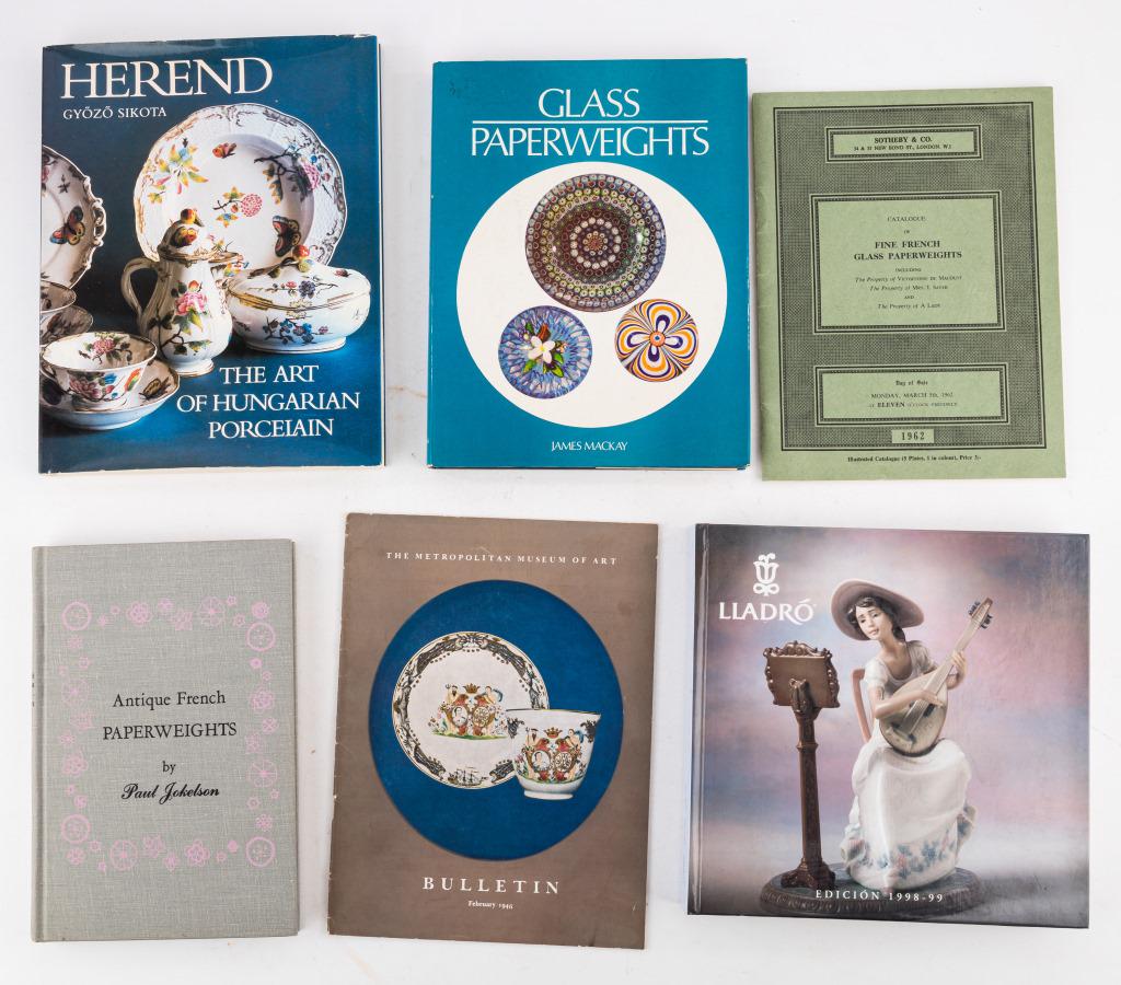 French / Glass Paperweight Reference Books: "Antique French Paperweights" 2000 copies limited edition 1955 by Paul Jokelson b/w and color plates), "Glass Paperweights" 1973 by James McKay, "Fine French Glass Paperweights" 1962 Sotheby's catalog