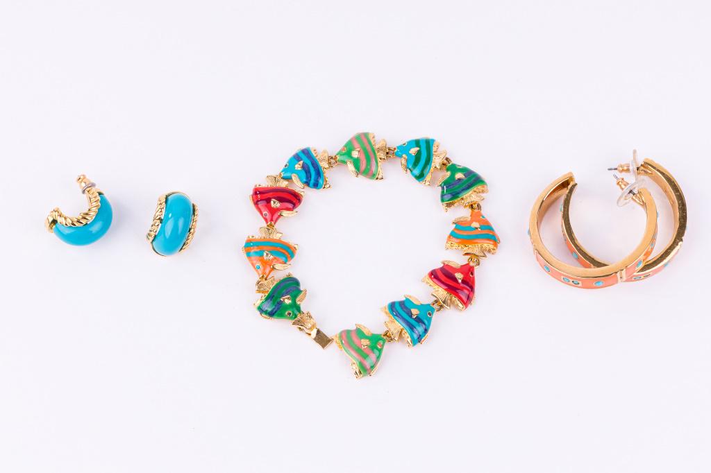 Kenneth Jay Lane Fish Bracelet & Earrings (1 of 7)