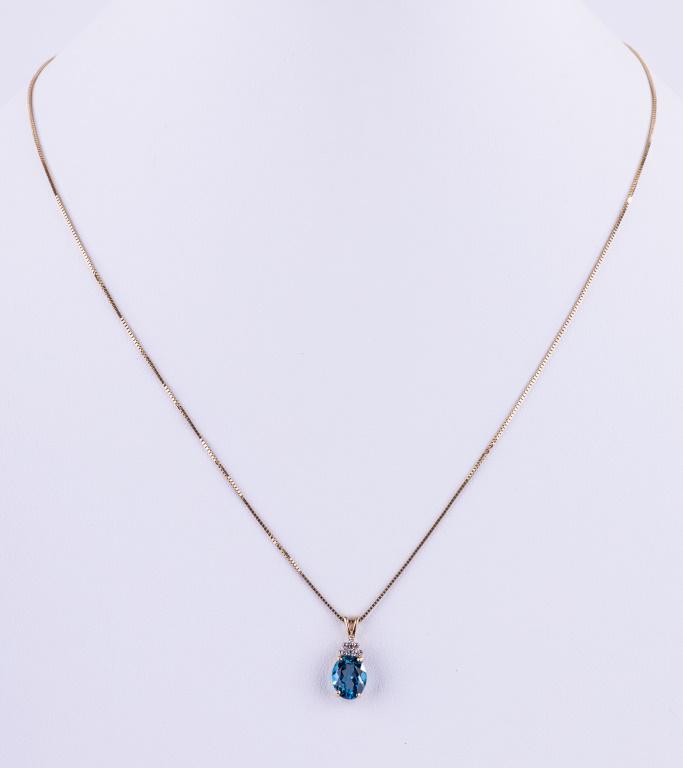 14k Gold Blue Topaz & Diamond Necklace (1 of 5)