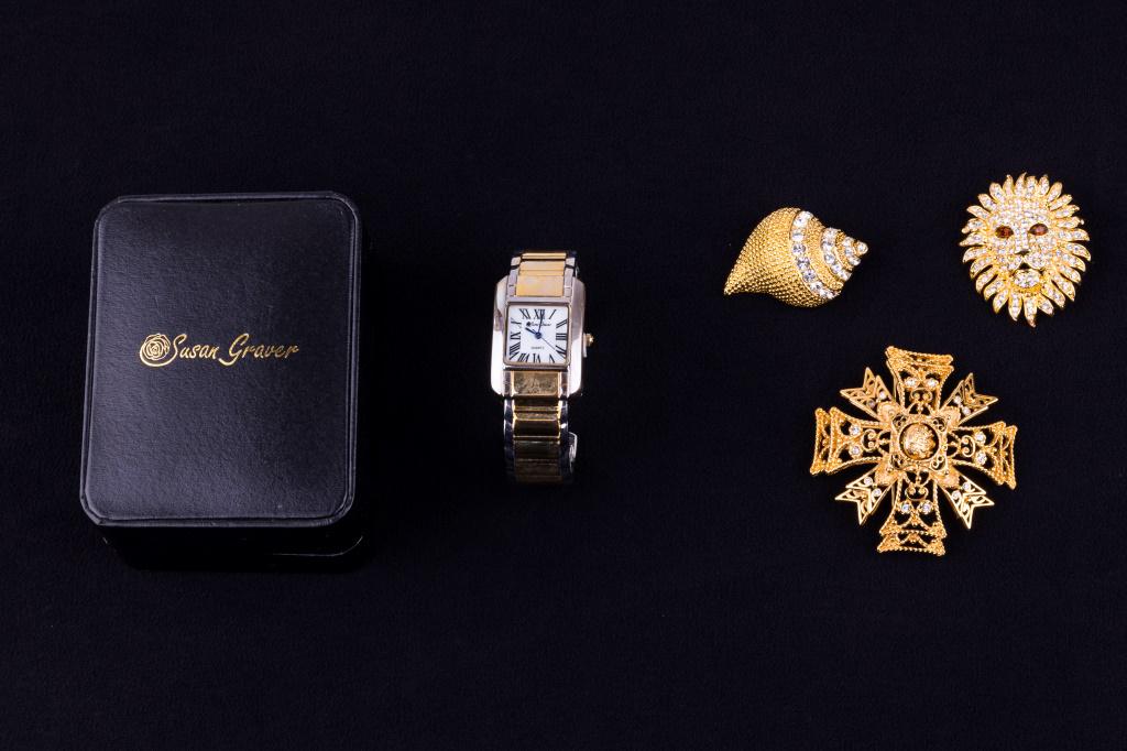 KJL Gold Tone Brooches & Susan Graver Watch (1 of 7)
