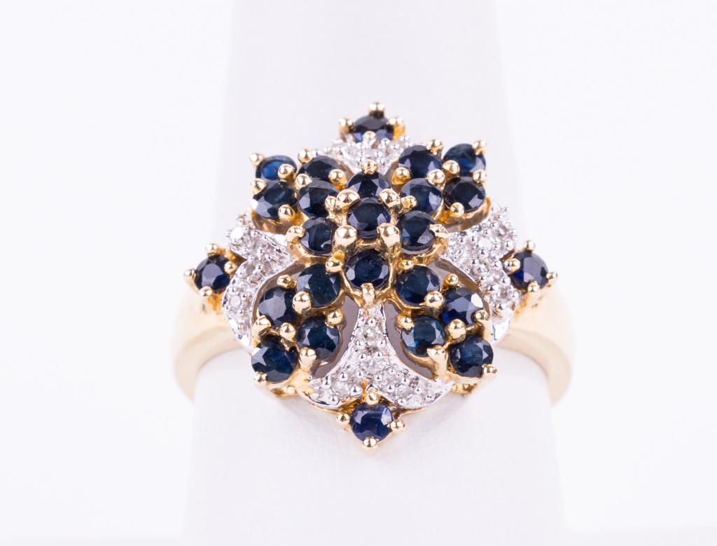 14K Gold Diamond Cluster & Sapphire Ring (1 of 8)