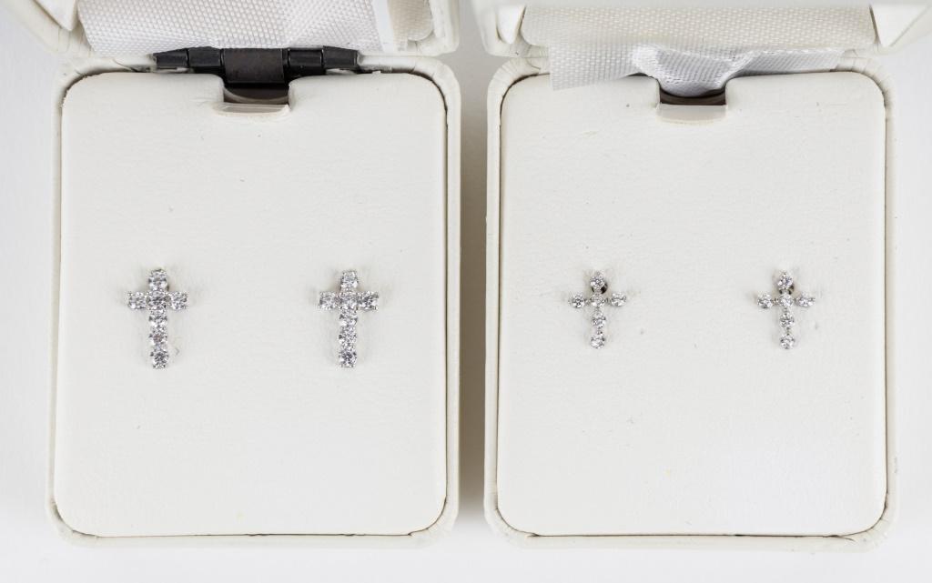 14K Gold & Diamond Cross Earrings (2 Pair) (1 of 3)