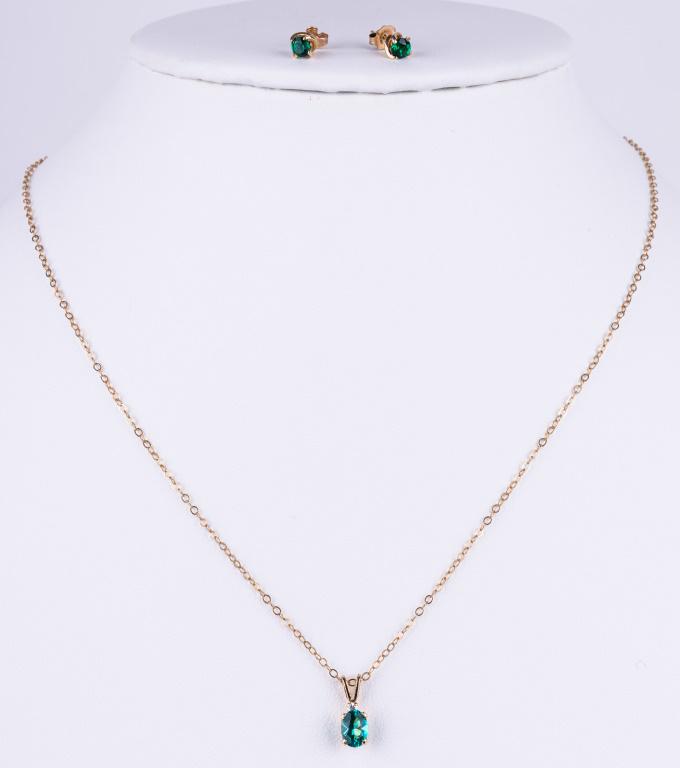 14K Gold Emerald Earrings and Necklace (1 of 4)