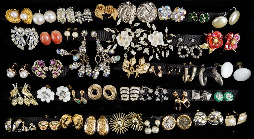 43 Pairs of Clip and Screwback Earrings: 43 pairs of clip and screwback earrings featuring Erwin Pearl, Van Dell 14 KGF, Avon, Marvella, West Germany, and more.
