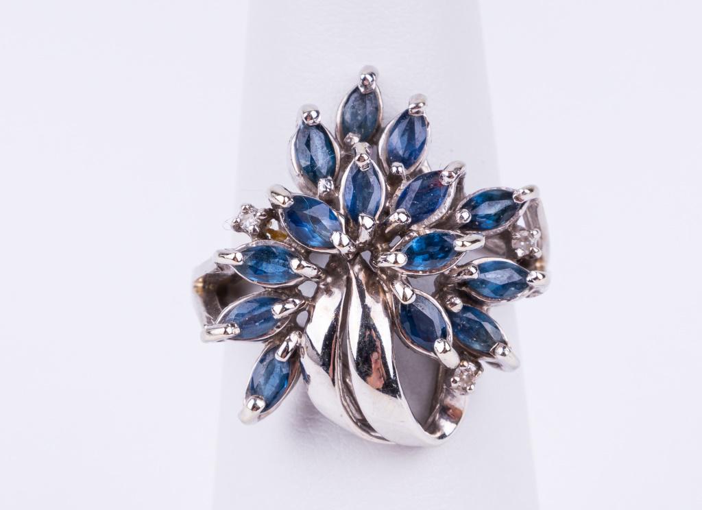 Vintage 14K White Gold Sapphire Spray Ring (1 of 8)