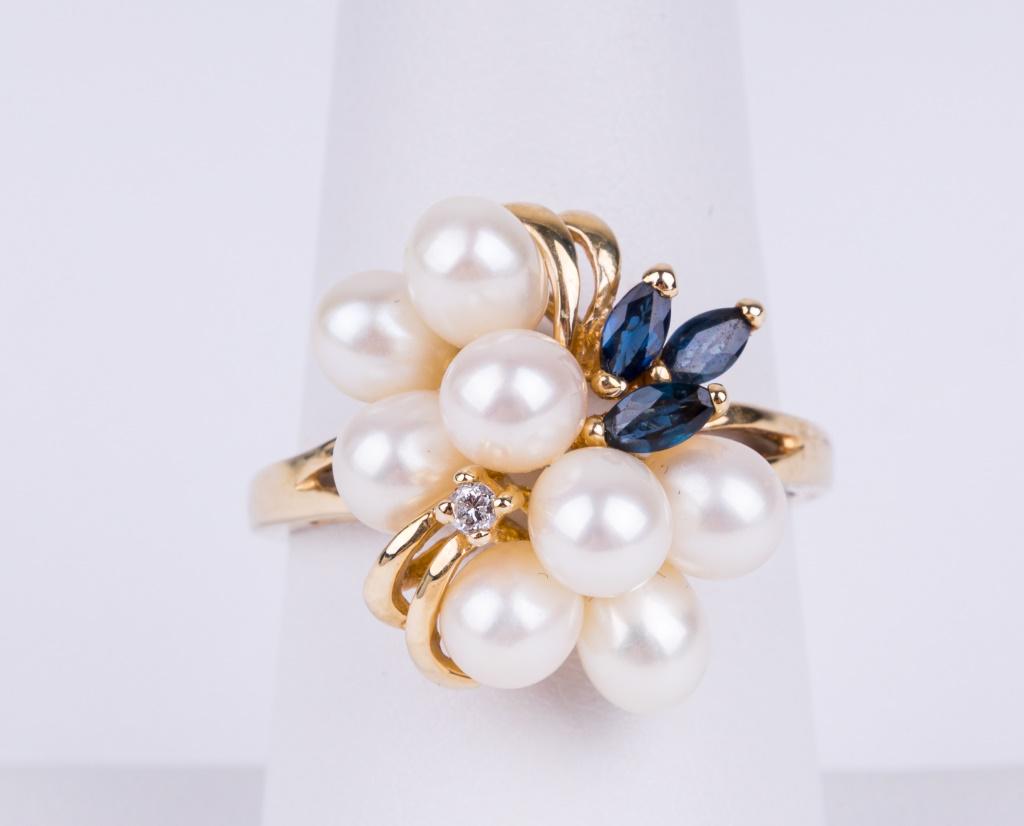 14K Yellow Gold Cluster Pearl Ring (1 of 6)