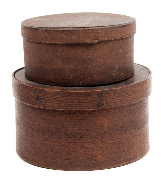 19th C Pantry Boxes: Two 19th C American pantry boxes, 8" and 10"di