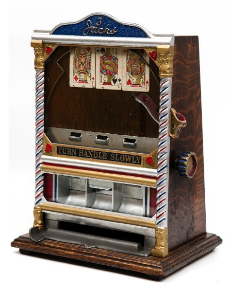 3 Jacks Vending Machine: A "3 Jacks" coin drop trade machine, some paint restorations, 19"h x 13"w x 10"d