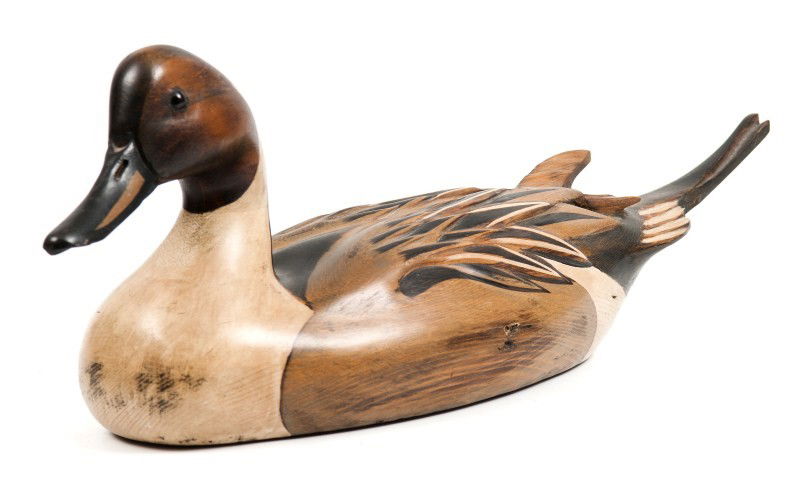 Tom Taber Duck Decoy: Tom Taber signed duck decoy, 21"l