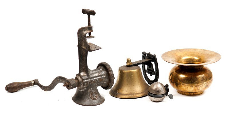 Primitives: including a spittoon, bell and meat grinder
