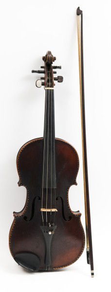 19th C Violin: 19th C violin with mother of pearl inlay, made for John Johnson who played for the Pittsburg Symphony from 1890-1900, in case with bow, 23 1/2"long