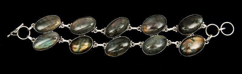 Labradorite Bracelet: Sterling with 10 large labradorite cabochons, 9 1/2" length, 3.97ozt
