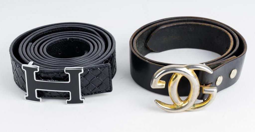 Vintage Gucci Belt and Others: A circa 1970's Gucci double G belt and one other belt with H buckle.