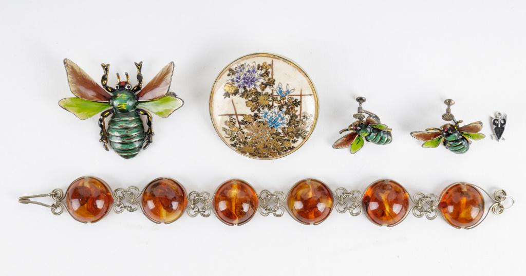 Estate Sterling, Amber and Antique Imari Brooch (1 of 2)