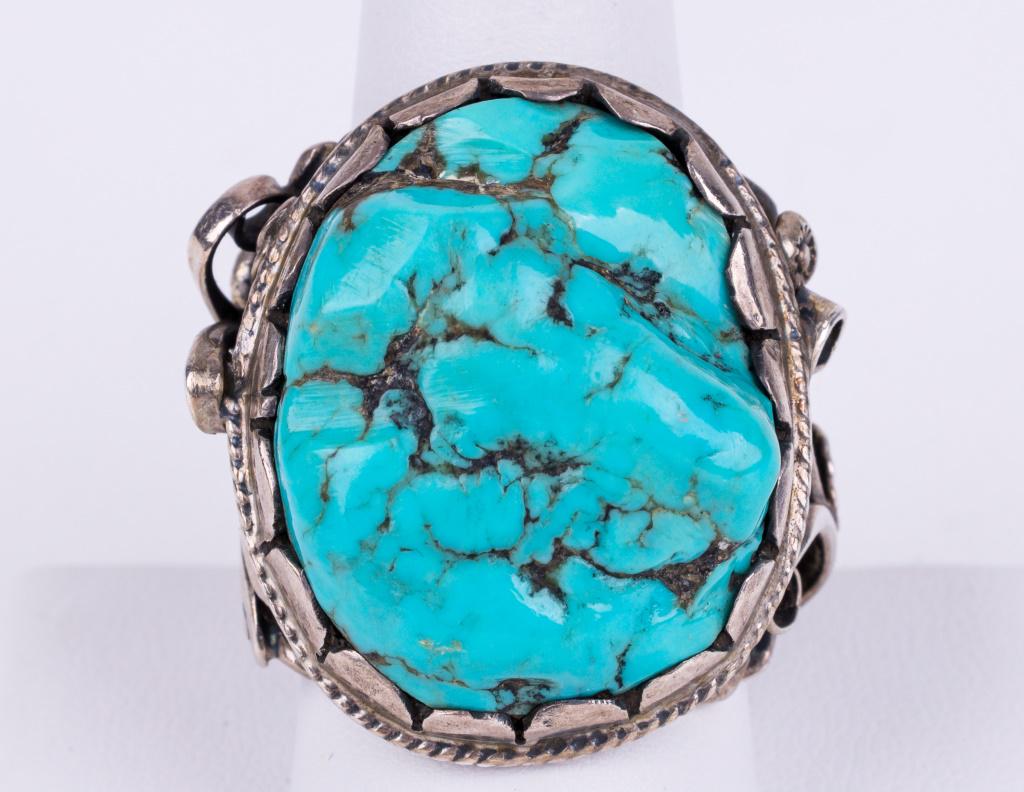 Early Native Am. Silver Signed Turquoise Ring (1 of 5)