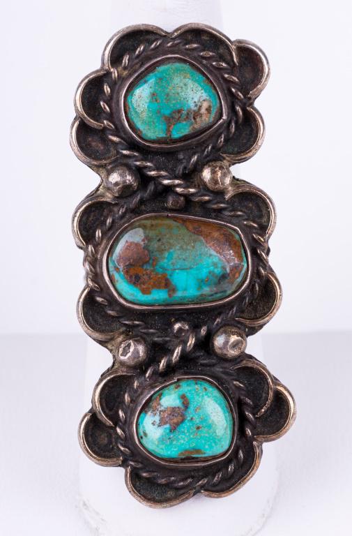 Hand Designed Native Am. Silver Turquoise Ring (1 of 3)