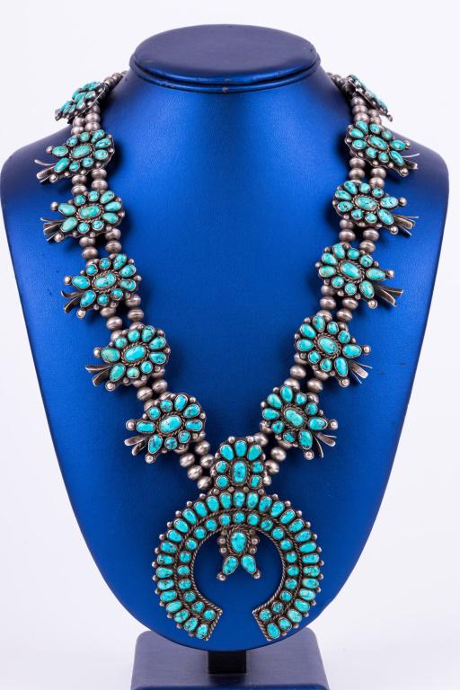 N.A. Sterling Turquoise Squash Blossom Necklace (1 of 5)