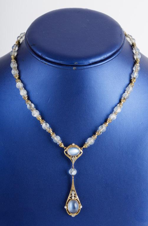 14K Gold Moonstone Diamond Art Deco Necklace (1 of 2)