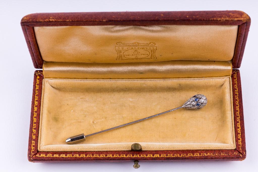 Antique Platinum Diamond Sapphire Stickpin (1 of 5)