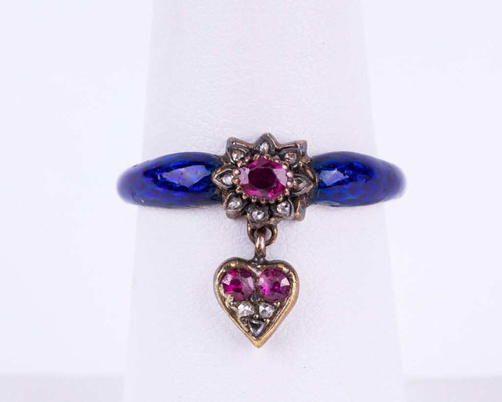 14K Gold Victorian Enamel Ruby & Diamond Ring (1 of 6)