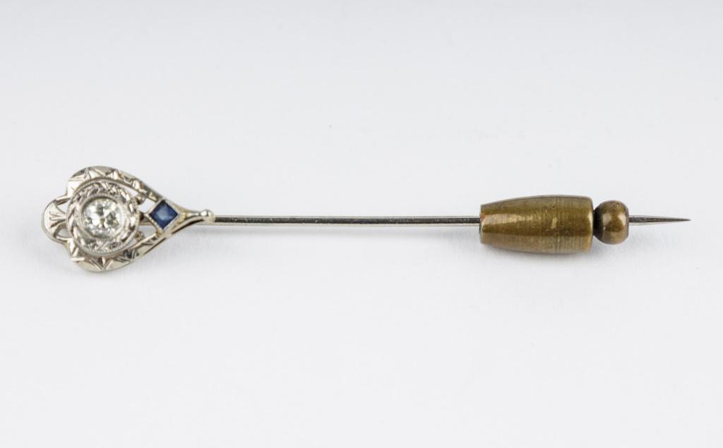 Antique 18K Gold Diamond Sapphire Stick Pin (1 of 2)