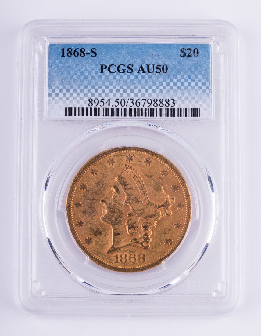 20 Dollar Gold American Liberty 1868-S AU50 (1 of 4)