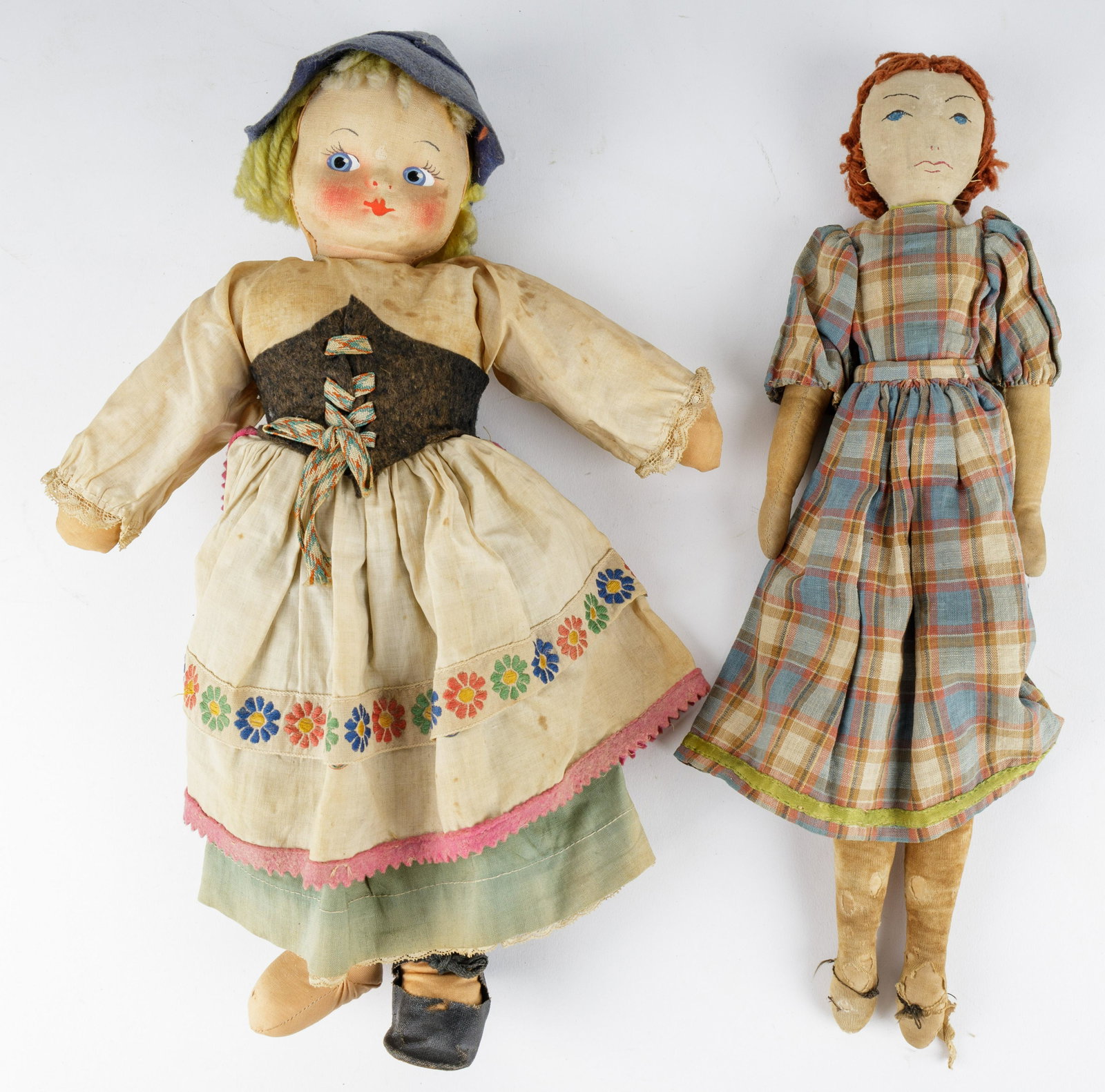 Early 20th C Rag Dolls (2): Two rag dolls from the early 1900s, measuring approx 14" H.