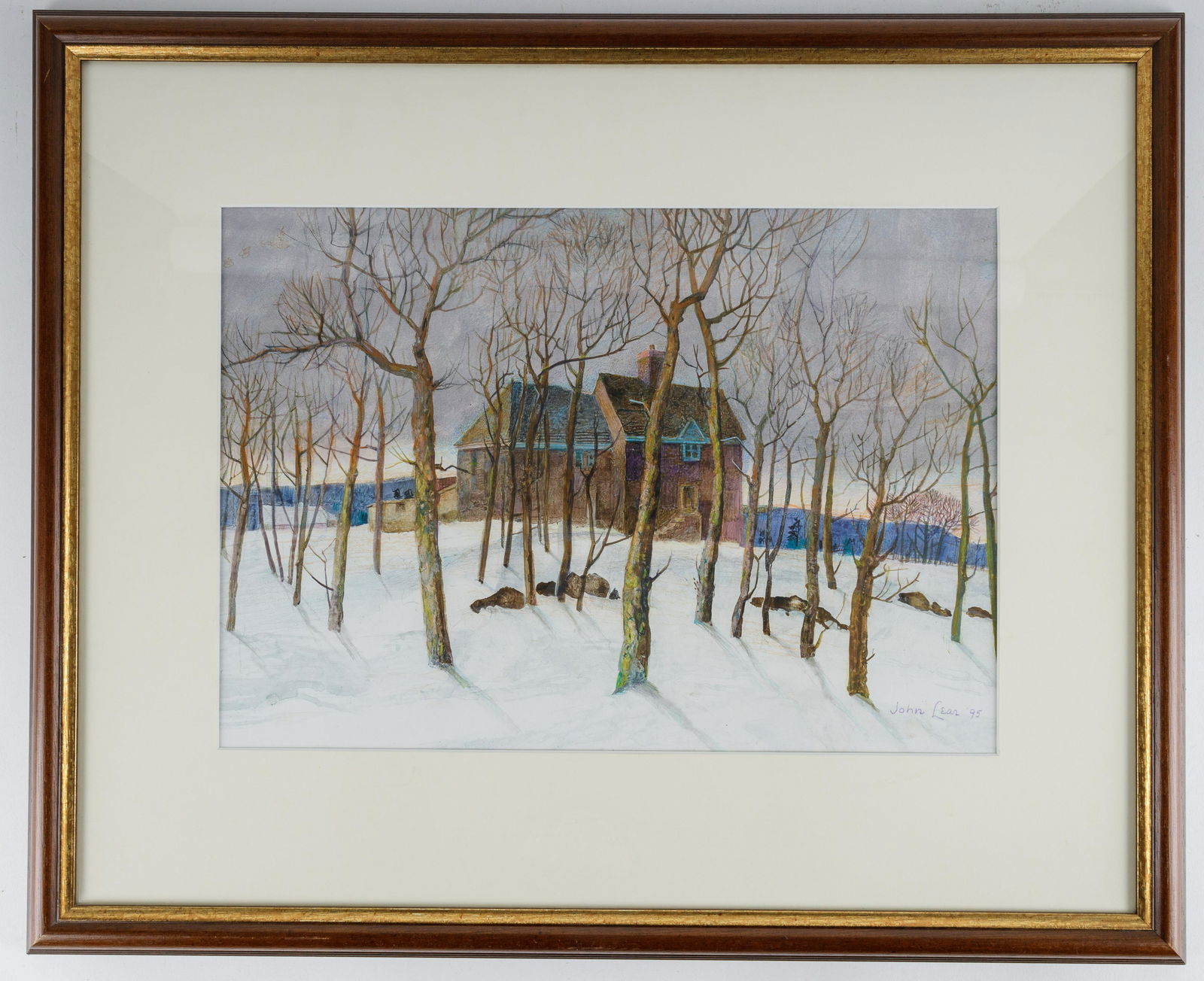 Water Color Entitled "New Snow" by John Lear: A work by John B. Lear entitled "New Snow", dated 1995. Painting measures 12 X 16.5 inches.