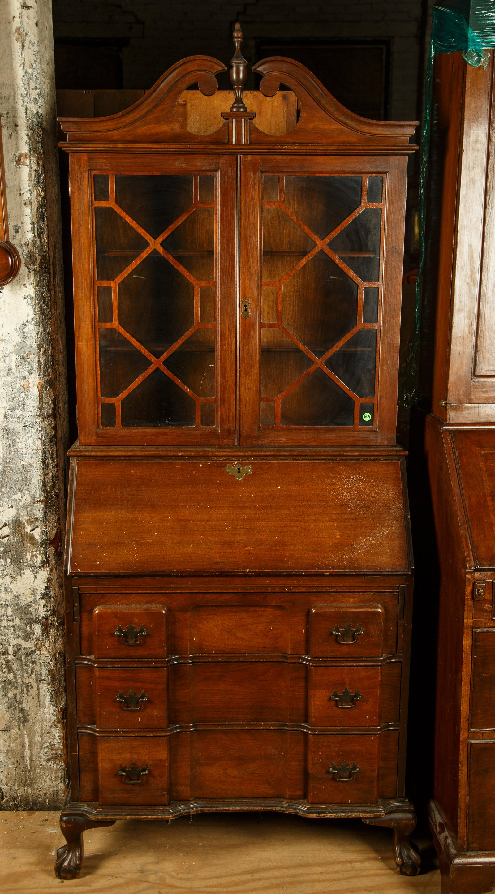 Antique Style Mahogany Block Front Secretary Desk: Antique style mahogany block front secretary desk measures 78" H x 17" D x 32" W and is in good shape.Furniture Pick-up Availability-We will have staff available at our Hay Street Location on Thursday