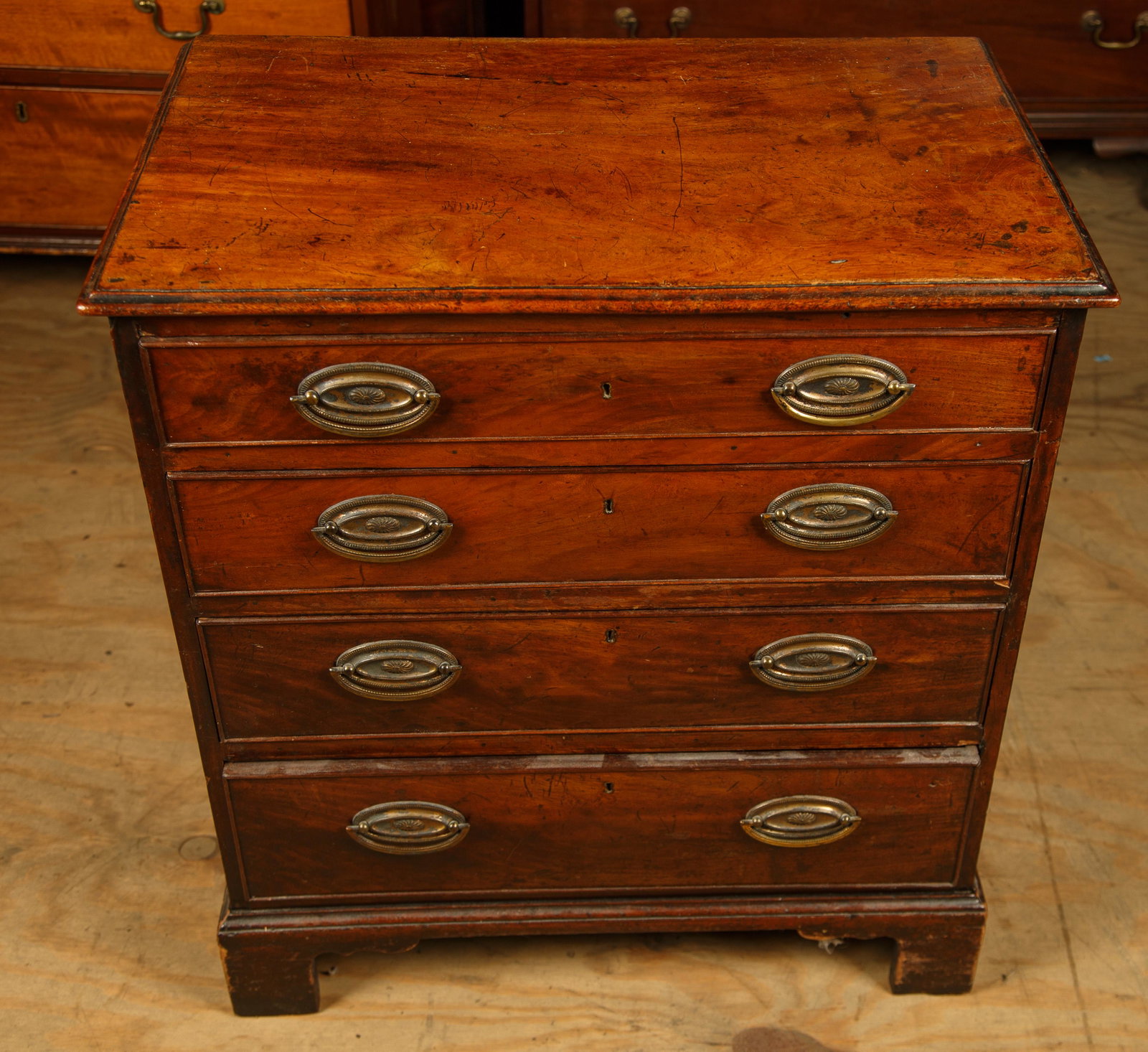 Cabinetmade Chippendale Style Bachelor's Chest: Cabinetmade Chippendale style mahogany bachelor's chest with four drawers measures 28 1/2" H x 16 1/2" D x 26" W and in great shape. Furniture Pick-up Availability-We will have staff available at our 