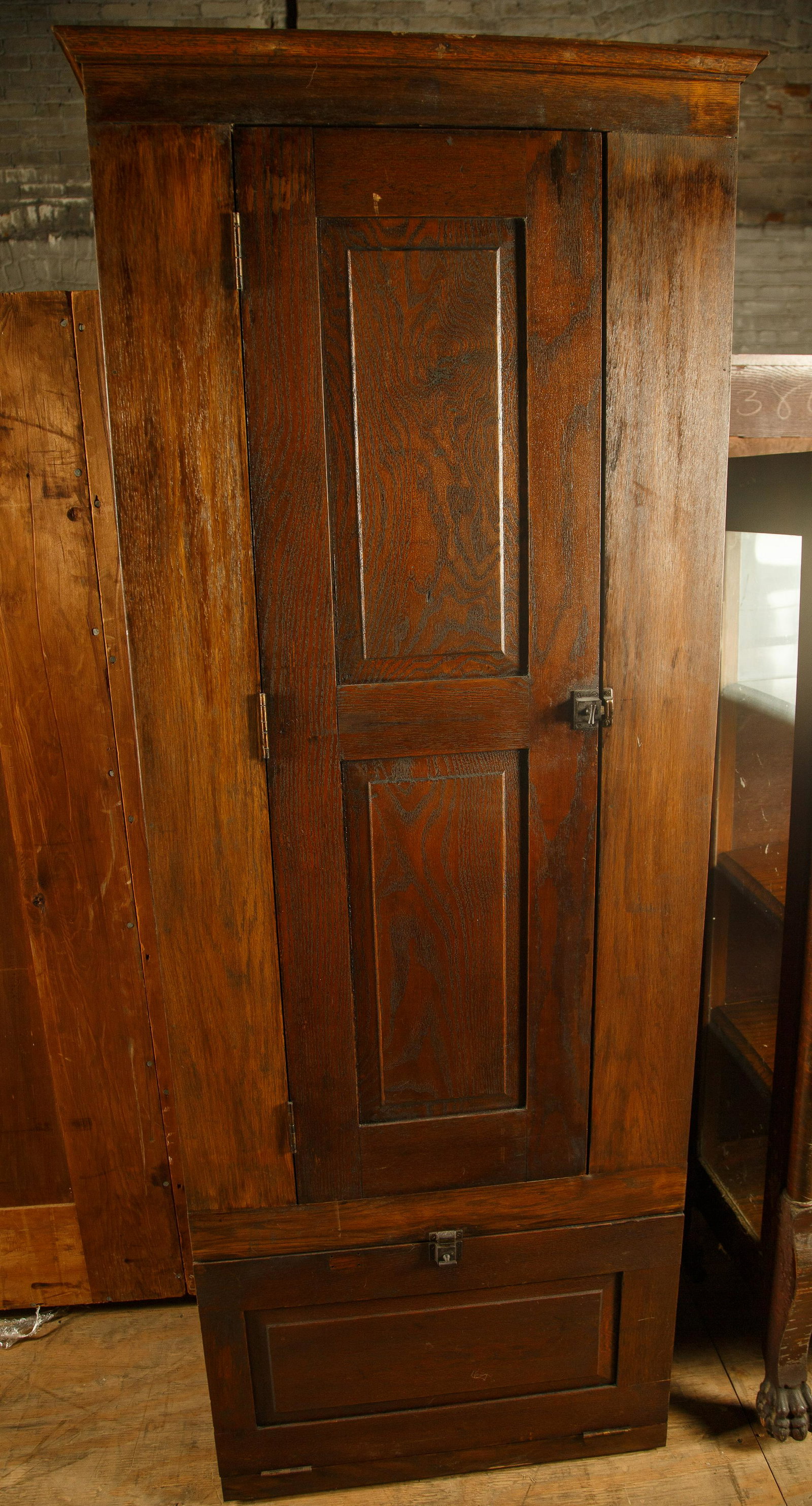 Multi-Wood Chimney Cabinet: It measures 74 1/2" H x 13" D x 28" W with fixed shelf interior. Furniture Pick-up Availability-We will have staff available at our Hay Street Location on Thursday the 20th and Friday the 21st or Thur