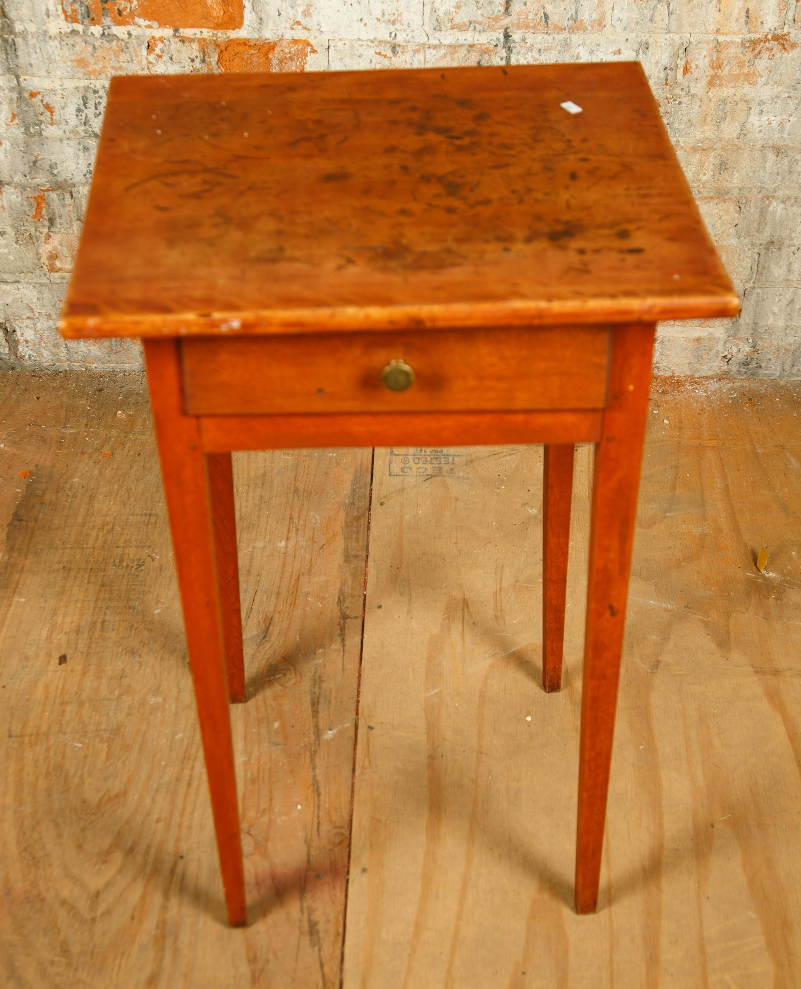 New England Taper Leg Birch Work Table C. 1810: This circa 1810 New England taper leg work table with drawer measures 28" H x 17 1/2" D x 19" W. Furniture Pick-up Availability-We will have staff available at our Hay Street Location on Thursday the