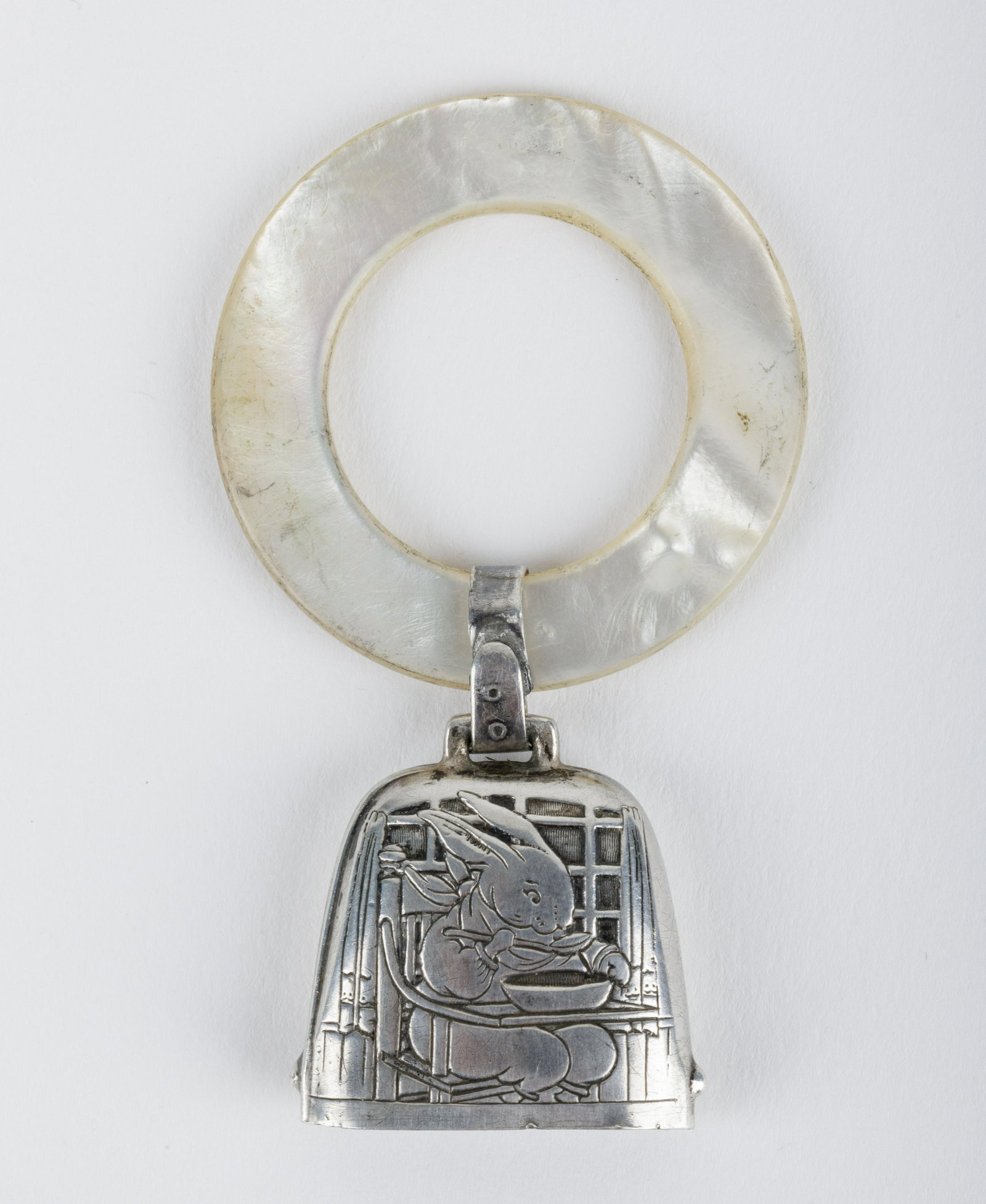 Antique Sterling Silver & Mother of Pearl Rattle (1 of 2)