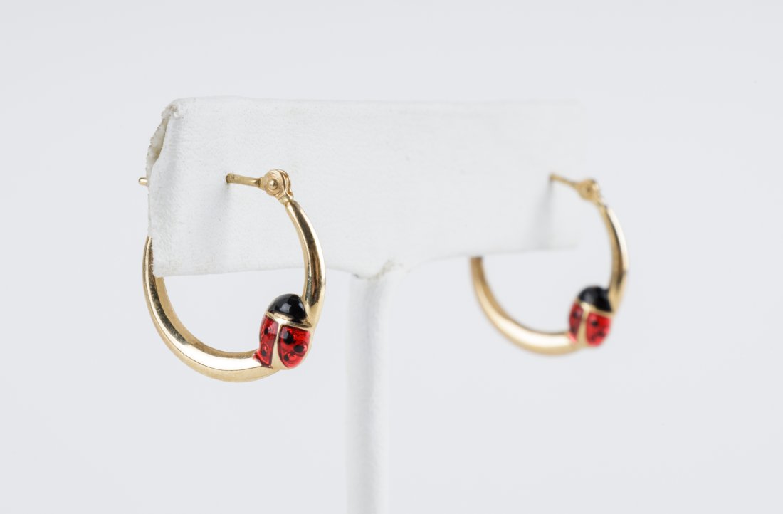 14K Gold Lady Bug Hoop Earrings (1 of 2)